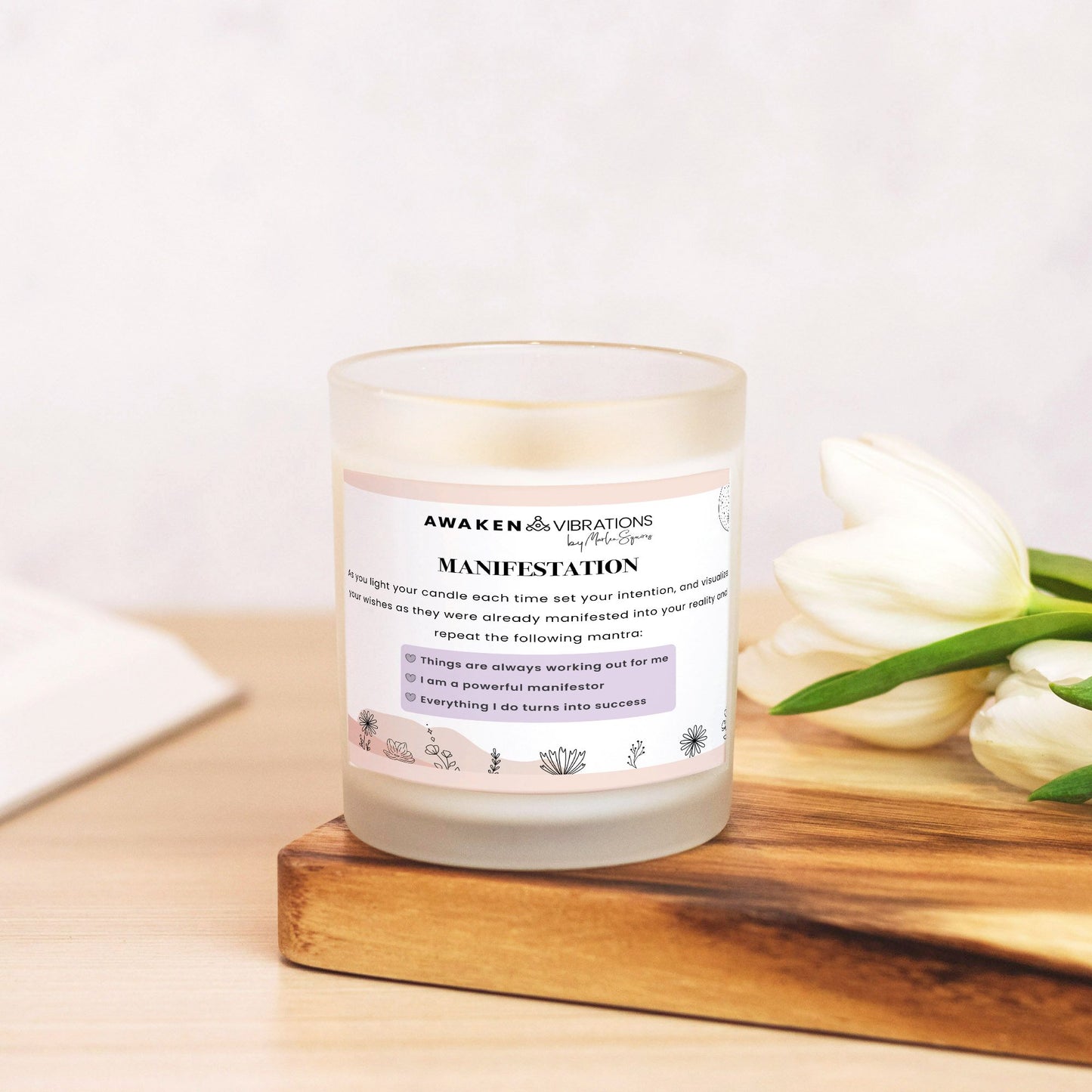 Manifestation Candle Frosted Glass (Hand Poured 11 oz)