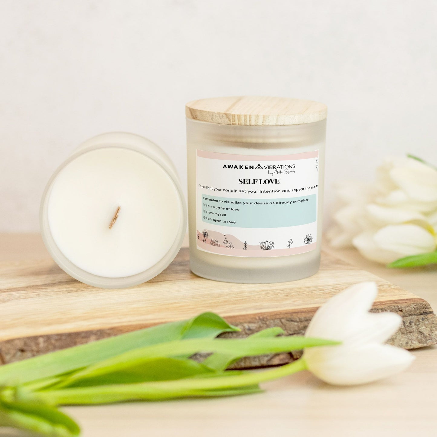 Self Love Candle Frosted Glass (Hand Poured 11 oz)